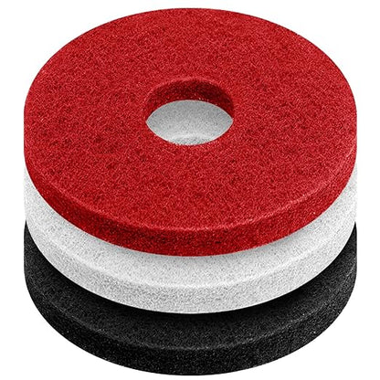 Teenyyou 3 Pcs 12" Cleaning Orbiter Pads Commercial Floor Buffer Pads Hardwood Floor Maintenance Scrubber Polisher Cleaning and Stripping for Orbiter Machine (Black,Red,White)