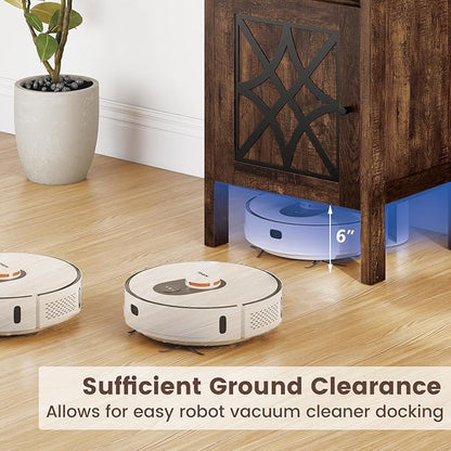 GOFLAME Robot Vacuum Storage Cabinet, Retro Sofa Side End Table with Hidden Robotic Vacuum Cleaner Storage & Open Compartment, Sweeping Robot Stand Cabinet for Living Room (Rustic Brown)