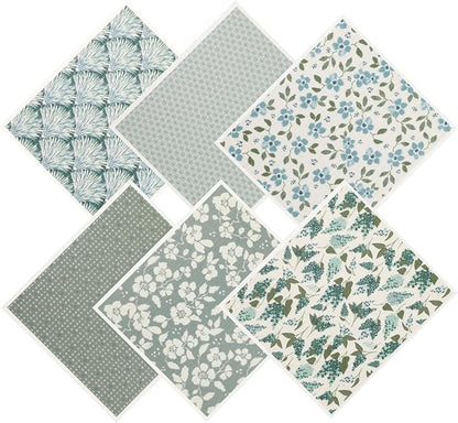 Green Swedish Dishcloths for Kitchen, 6 PCS Swedish Dish Cloths, 7.5 x 6.7 Inch Super Absorbent Washable Reusable Floral Cloths Dish Towel, No Odor Cellulose Sponge (Light-Green)