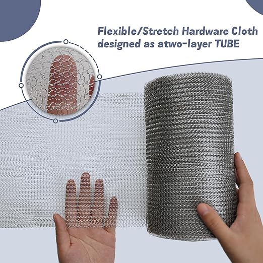 8" X 50 ft 304 Stainless Steel Mesh, Wire Mesh for Plants, Hole Fill Fabric Gap Blocker, Double Layer Metal Mesh Roll, Flexible Stretchy for Garden House and DIY (E-8" X 50 ft)