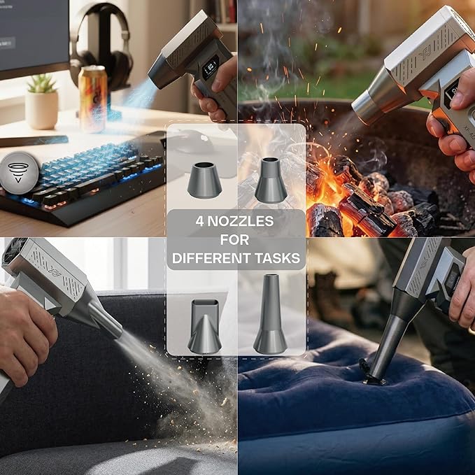 Compressed Air Duster-120000RPM Super Power Electric Air Duster, 4-Gear Adjustable Mini Blower with Fast Charging, Dust Blower for Computer, Keyboard, House, Outdoor and Car