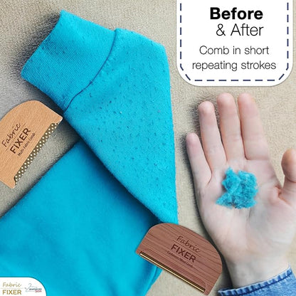 Cashmere Pill Remover Comb & Multi Fabric Shaver Depilling Sweater Fuzz Comb Set (Cedar & Beech Wood) Wool Pilling Remover for Delicate Clothing Fabrics, Furniture, Pillows, Sheets by Fabric Fixer