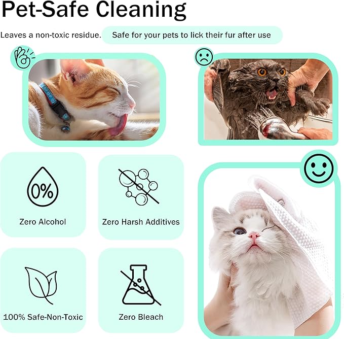 Homtyler Dog Wipes & Cleaning Gloves 2-in-1 for Dogs and Cats, Extra-Thick Pet Wipes with Coconut Oil for Lick-Safe Paws, Eyes, Ears & Body, Rinse-Free Waterless Bath for Deodorizing&Cleansing, 18 PCS