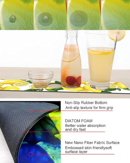Kitchen Sink Splash Guard Faucet Mat Super Absorbent Fast Drying Mat Sink Gadgets Splash Guard Behind Faucet Drip Catcher for Kitchen (Lemon-1, 23.5x5.5in)