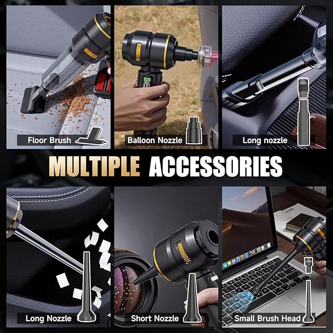 Handheld Vacuum Cordless, 17000PA High Power Car Vacuum Portable Cordless, Brushless Motor with Digital Display, Car Vacuum Cleaner for Office Desk Home Kitchen Car Pet Hair