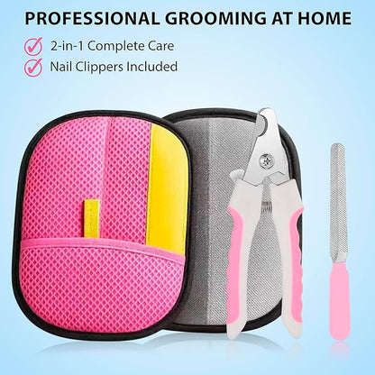 Pet Grooming Glove Set for Dogs & Cats – Premium Pet Hair Removal Glove with Free Nail Clippers & Nail File