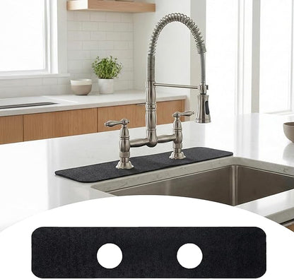 Faucet Mat for Kitchen Sink 2 Holes: 23.5’’Lx4.5’’W Splash Guard Fits 8 Inch Widespread Farmhouse Vintage Bathroom Dual Handle Faucet - Cuttable Counter Protector Drip Catcher for Irregular Sink