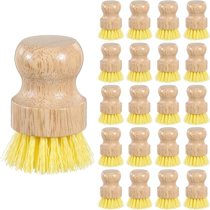 20 Pcs Bamboo Dish Scrub Brushes, Wooden Kitchen Dish Brushes Plastic Bristle Scrubber for Pots, Pans, Bowls, Dishes Cleaning