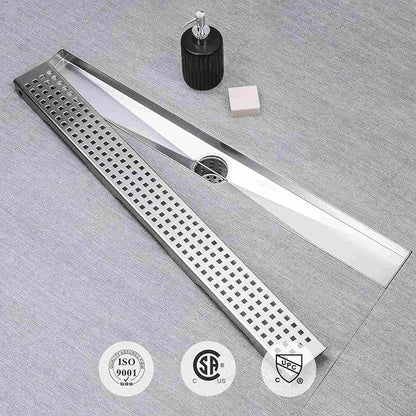 SaniteModar Linear Shower Drain, Shower Drain 48 inch with Removable Square Hole Panel, AISI Brushed 304 Stainless Steel Shower Floor Drain with Adjustable Feet and Hair Strainer