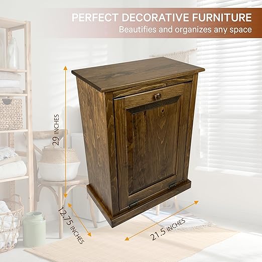 Peaceful Classics Tilt Out Trash Cabinet - Wooden Pull Out Cabinet, Decorative Trash Bin for Kitchen, Bedroom, & Home Patio, Tilt Out Laundry Hamper - Special Walnut