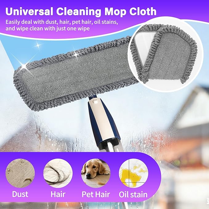 16.5 inch Mop Pads Refills, 3 Pack Microfiber Reusable Replacement Mop Pads Flat Replacements Heads for Wet Or Dry Floor Cleaning and Scrubbing, Grey Tassel