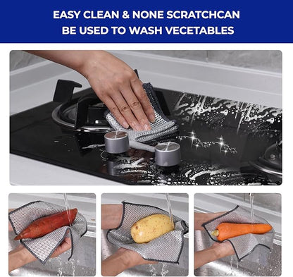 Wangjinpeng 12 PCS 3-Layer Non-Scratch Multipurpose Steel Wire Dishcloths - Reusable Quick-Dry Odor-Free Scrub Cloths for Dishes, Kitchen Cleaning Cloths for Cookware, Sinks, Stove Tops(9.84X9.84)
