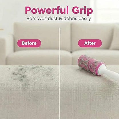 Washable Gel Lint Roller 2 Pack, Reusable Sticky Lint Roller Portable Pet Hair Remover Cleaner for Clothes, Travel, Home, Large with Cover, Pink