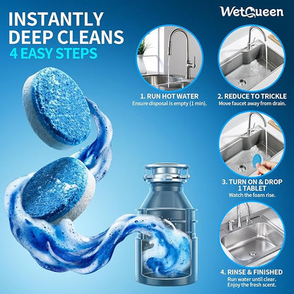 Garbage Disposal Cleaner and Deodorizer Tablets - 24 Pack (1 Year Supply), Powerful XL Foaming Odor Eliminator, Fresh Ocean Scent Sink & Garburator Freshener, Septic Safe Kitchen Drain Cleaning Care