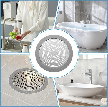 Flat Shower Drain Hair Catcher Stainless Steel Shower Drain Cover Hair Catcher 5.7in Wide Round Hairs Stopper for Showers Drains Sink Protector Filter for Showers Bathroom Pet Owners Homeowners