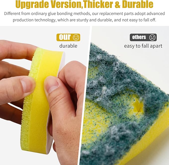 6 Packs Refill Heads Compatible with Dish Daddy, Non-Scratch Wand Refill Sponge Heads Compatible with Scrub Daddy, Upgrade Much Thicker and Durable, Pots & Pans, Yellow