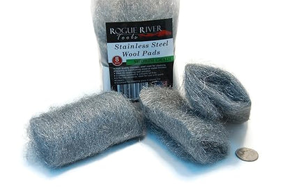 434 Stainless Steel Wool (8 pad Pack) - Medium Grade - by Rogue River Tools. Made in USA, Oil Free, Won’t Rust. Choose from All Grades!