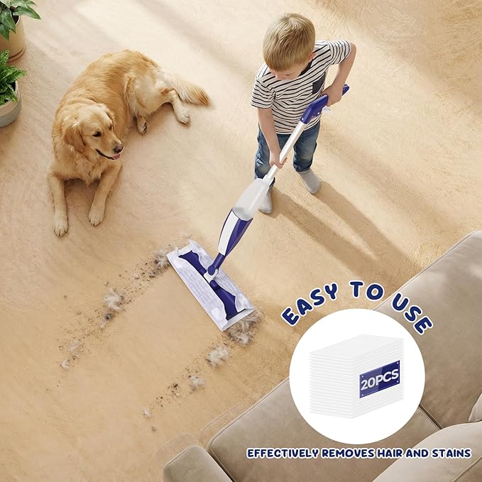 Dry Sweeping Cloths & Behavior Reward Chart, Includes 20 Disposable Mop Pads 60 Stickers 4 Cards, Build Responsibility, for Cleaning Hardwood Floor Dust and Pet Hair