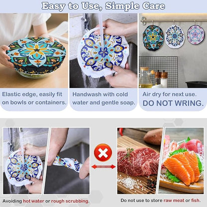 5-Size Reusable Beeswax Bowl Covers for Bread Proofing, Cotton Cloth Flexible Beeswax Wraps for Food Storage(Pentagonal Floral)
