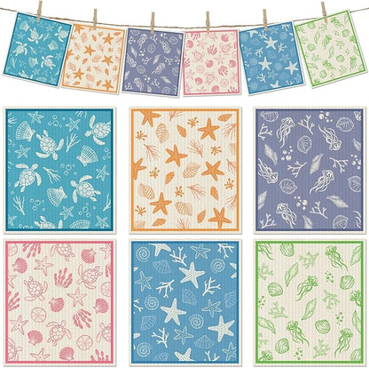 6 Packs Swedish Paper Cloths for Kitchen, Reusable Paper Towels Washable Dish Rags, Highly Absorbent Kitchen Towels Quick Drying Swedish Sponge Cleaning Dish Cloths (Ocean Series)