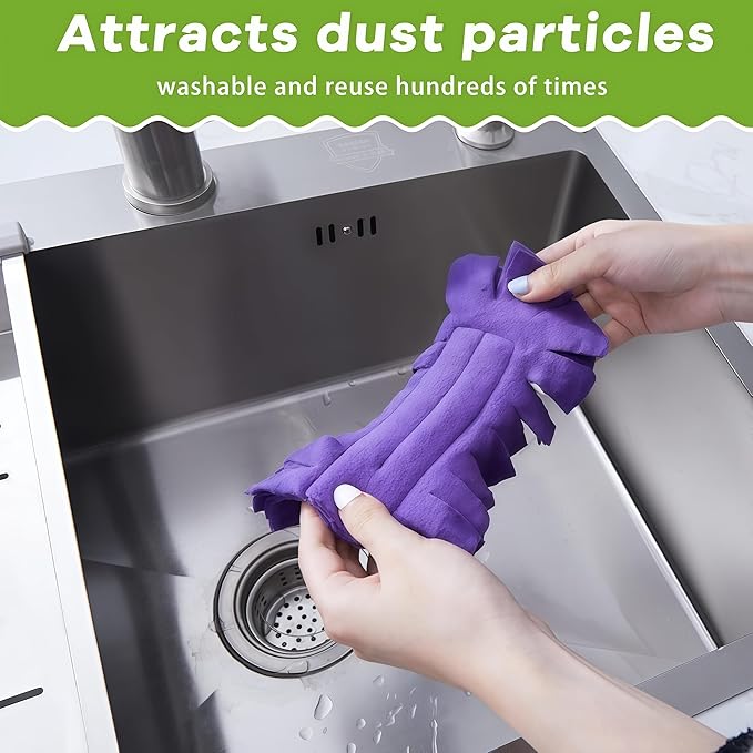 5 PCS Microfiber Duster Refill Reusable, Washable Cleaning Pads, 360 Cleaning Pads for Fan, Home，Window,Pet,Blinds,Furniture, Floor(Include 1 Handle)，Reusable dusters for Cleaning and Damp Duster