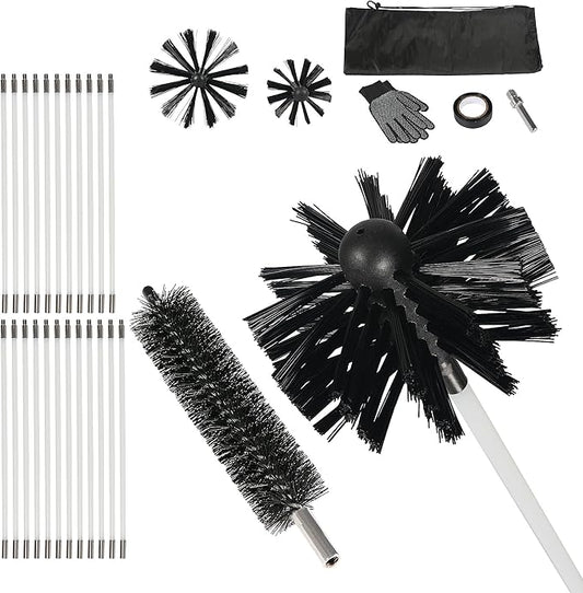 30 Feet Dryer Vent Cleaning Brush Kit, Multi-Purpose lint Cleaning Brush with 4" and 6" Brush Head, Professional Lint Cleaning Accessories for Chimneys, Ducts, Dryers, Crevices