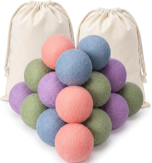 26 Pcs Wool Dryer Balls 2.5 Inch 4 Colors Laundry Balls for Dryer Reusable Natural Fabric Softener with Bags Reduce Wrinkles Static Drying Time Clothes Laundry
