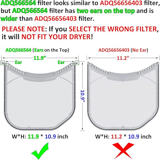 ADQ566564 Lint Filter Replacement for LG and Kenmore Dryers, New Version ADQ566564 Filter (Bottom with Notches), Ultra Durable Lint Screen Trap with Dryer Vent Lint Brush