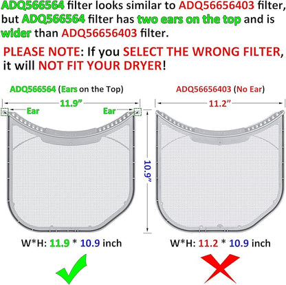 ADQ566564 Lint Filter Replacement for LG and Kenmore Dryers, New Version ADQ566564 Filter (Bottom with Notches), Ultra Durable Lint Screen Trap with Dryer Vent Lint Brush