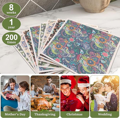 8Pcs Swedish Dishcloths for Kitchen, Quick-Drying Reusable Paper Towels, Absorbent Washable Kitchen Dish Rags, Soft Cellulose Sponge Cloths for Countertop Sink Flower Bird (8pcs Floral Fragments)