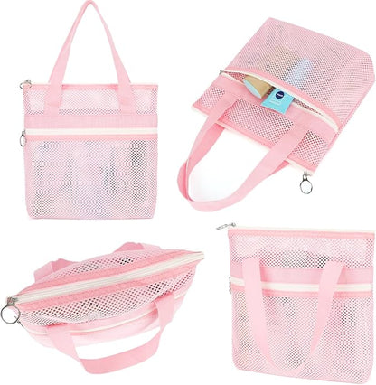 Fammart Mesh Shower Caddy Portable with Zipper & 2 Pockets - Quick Dry Shower Caddy Hanging for Travel Gym Camp Beach - Organizer Bag Bathroom Essentials for College Dorm