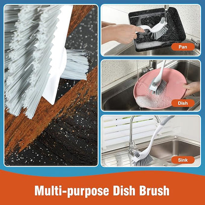 4-Pack Heavy-Duty Dish Scrub Brushes with Stiff Non-Scratch Bristles & Long Handle - Multi-Purpose Kitchen Cleaning Brushes for Pots, Pans, Bottles, Deep Cleaning