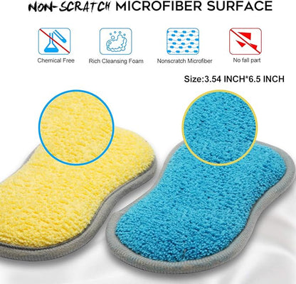 Dual Sided Multi-Purpose Sponges Kitchen,Non Scratch Dish Sponge for Washing Dishes Cleaning Kitchen，Rough Scrubbers for Non-Stick Cookware, Soft Microfiber Scrub for Dishes(Yellow,6Pack)