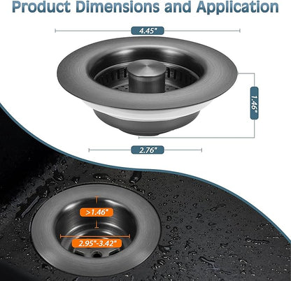 Kitchen Sink Drain Strainer 2 Pack, 304 Stainless Steel Pop Up Sink Stopper, Anti-Clogging Sink Drain Strainer for US Standard Kitchen Drain (Gunmetal Gray)