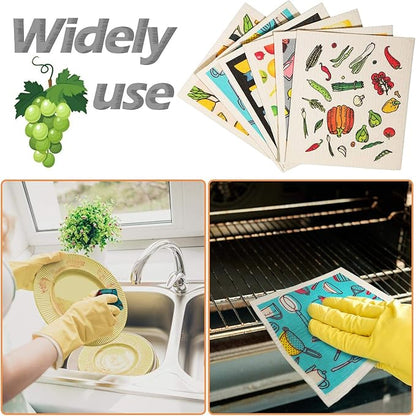 Remagr 18 Pcs Swedish Kitchen Dish Towels - Absorbent Dish Cloths, Quick Drying, Washable Cleaning Wipes, No Odor Hand Towel (Fruits)