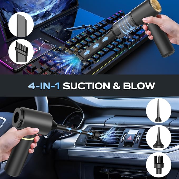 BSRCO Car Vacuum Portable Cordless – 30Min Runtime, 15KPa Suction Handheld Vacuum Cordless 4-in-1, 0.67Lbs Lightweight, 75dB Quiet, USB-C Fast Charging, Washable HEPA Filter for Car, Home & Pet Hair