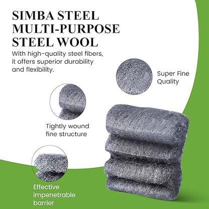 Steel Wool Grade # 0 - Fine Grade - 16 Pads Multi-use for Cleaning, Scouring, Kitchen, Bathroom, Multi-Purpose (#0-16 Pads)