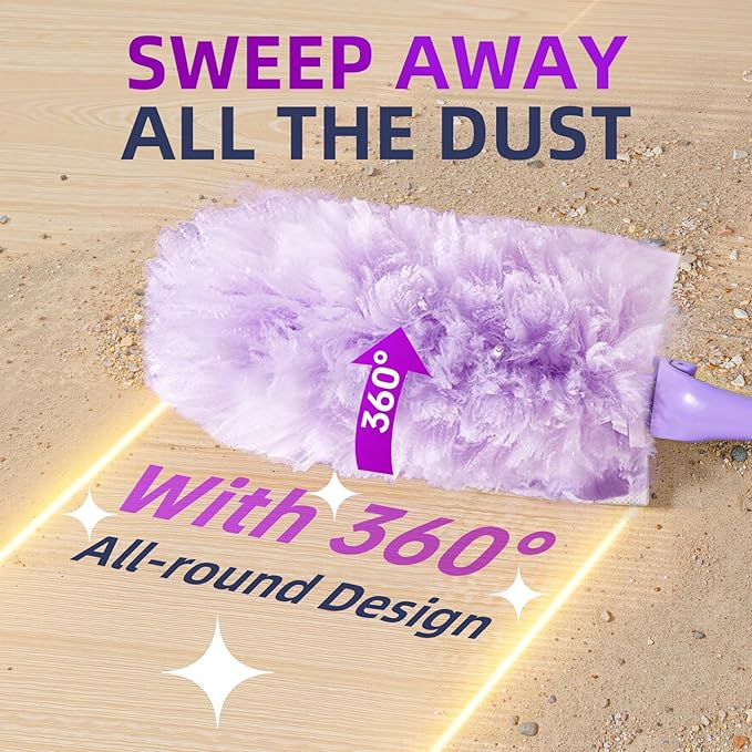 Duster Refills Compatible with Swiffer, 20 Count with 2 Handles, Heavy Duty 360° 4X Microfiber Stay-On Pads, Unscented Disposable Duster for Home Pet Hair Blinds Ceiling Fans Cleaning