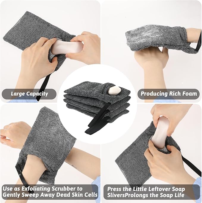 6Pack Exfoliating Soap Pouch Nylon Soap Saver Bag Mesh Soaps Bag Body Scrubber Rough Sponge Exfoliator for Bath Shower Women Men