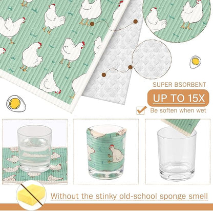 Cunhill 6 Pcs Chicken Kitchen Dish Cloth, Hand Towel, Reusable, Washable, Quick Drying, Decorative, Absorbent, No Odor Bar Towel