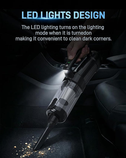 Handheld Vacuum Cordless, 18000PA Strong Suction Car Vacuum Cleaner Portable with Brushless Motor & LED Light, Hand Vacuum with Multi-Nozzles & Washable Filter for Home Office, Car, Pets