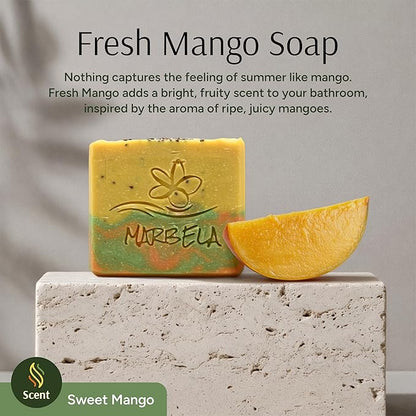 Marbela Cosmetics Handmade Soap Bar - Made in USA, Vegan Friendly, Palm Oil Free, Natural Bar Soap - Gentle Face & Body Soap for Daily Skin Care, Moisturizing - 3.5 oz (Fresh Mango)