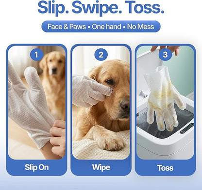 Pet Cleaning Glove Wipes for Dogs & Cats - Hypoallergenic Coconut Infused No-Rinse Dog Washing Gloves - Deodorizing Grooming Mitts - Puppy and Cat Cleaning Wipes - 20 Count