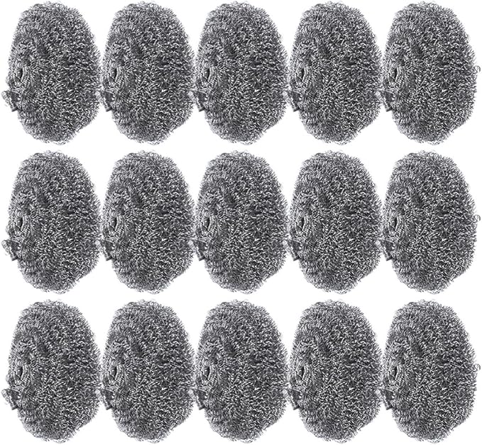 Yardwe 15pcs Steel Wool Scrubber Pot Cleaning Pads Kitchen Dish Scrub Brush Stainless Steel Scouring Balls for Grill and Pan Cleaning Household Use