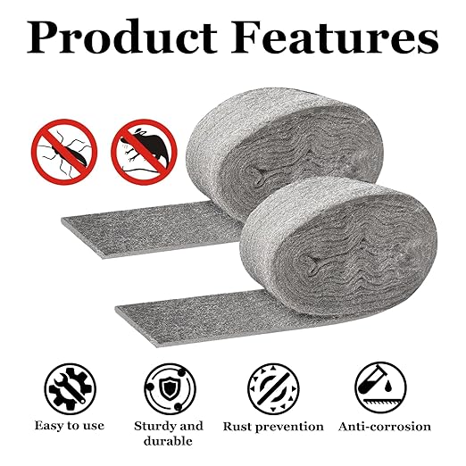 Steel Wool Mice Control - 3 Pack 2.75in x 13ft & 1 Pack Wire Mesh 5in x 15ft, Gap Filler for Pipes Home Garage Garden, DIY Kit with Gloves, Scissors and Wooden Stick