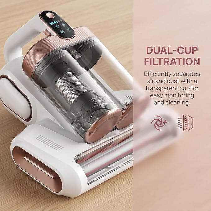 4-in-1 Cordless Bed Vacuum, 8000Pa Strong Suction 120W Motor, V-Shaped Aluminum Alloy Roller Brush, UV-C & Ultrasonic Sanitizing, USB Rechargeable for Mattress Sofa Pet Areas Pillows