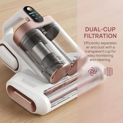 4-in-1 Cordless Bed Vacuum, 8000Pa Strong Suction 120W Motor, V-Shaped Aluminum Alloy Roller Brush, UV-C & Ultrasonic Sanitizing, USB Rechargeable for Mattress Sofa Pet Areas Pillows
