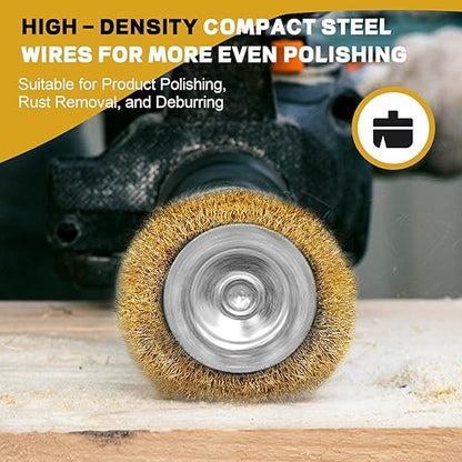 9 Pcs Carbon Steel Wire Brush for Drill Rust Removal Kit,Wire Wheels and Pen Metal Wool Brushes Drill Attachments Cup for Corrosion and Scrubbing Surfaces,1/4-Inch Round Shank