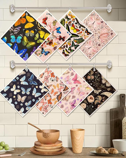 Miss Adola 8 Pack Reusable Kitchen Swedish Dishcloths for Washing Dishes Cloths Absorbent Fast Drying Cleaning Sponge Cute Decorate Washable Swedish Towels, Butterfly