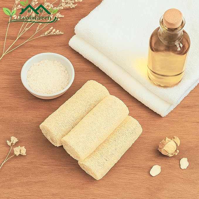 Natural Loofah for Shower & Kitchen – 4 Pack Exfoliating Body Scrubbers & Eco Dish Sponges – Loofah for Men & Women, Cylindrical & Round Shapes.